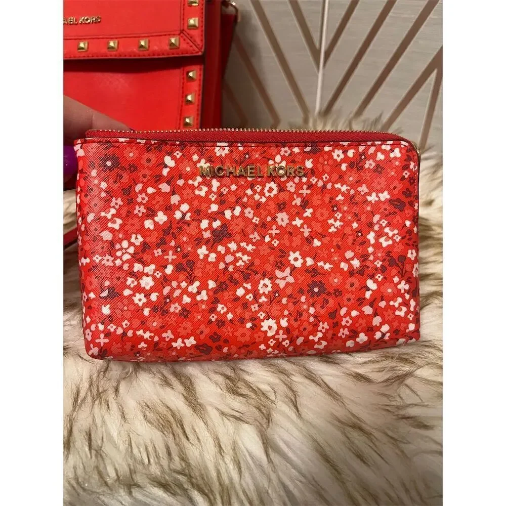 Michael Kors Dillon Red Leather Crossbody Messenger Bag Studded Medium W… - Picture 5 of 6